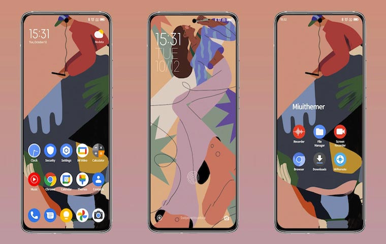 A graphical photo of a three smartphones on a OS android