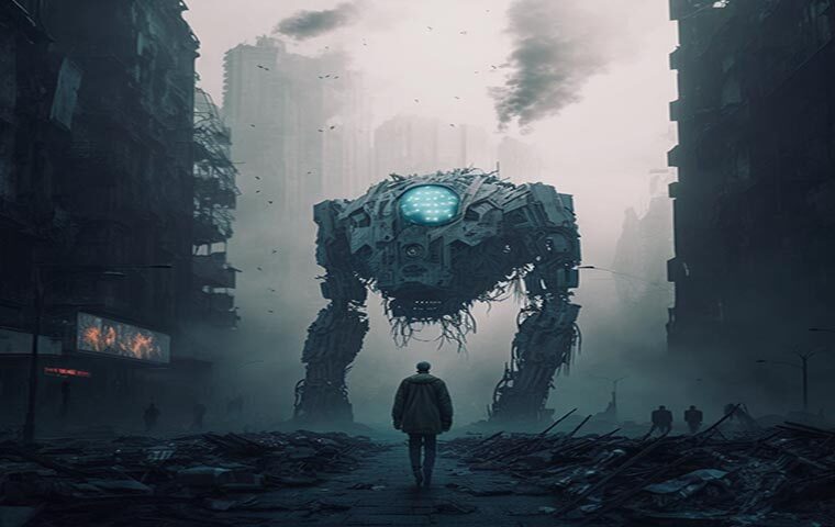 A robot and a human in apocalyptic era