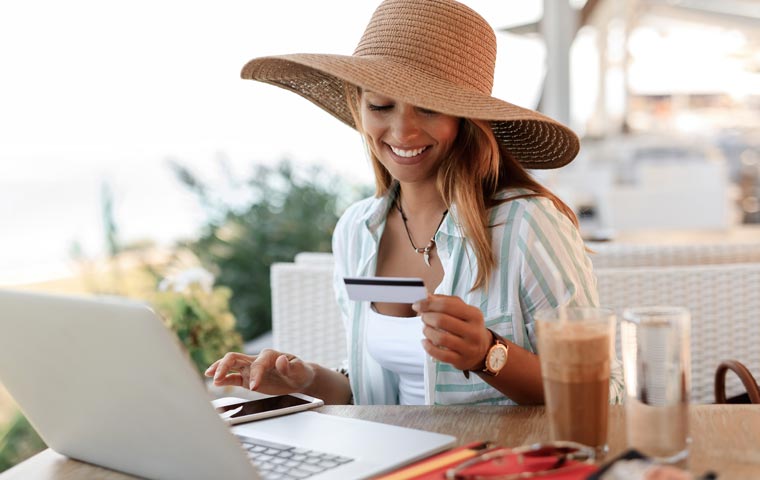 a woman is shopping online