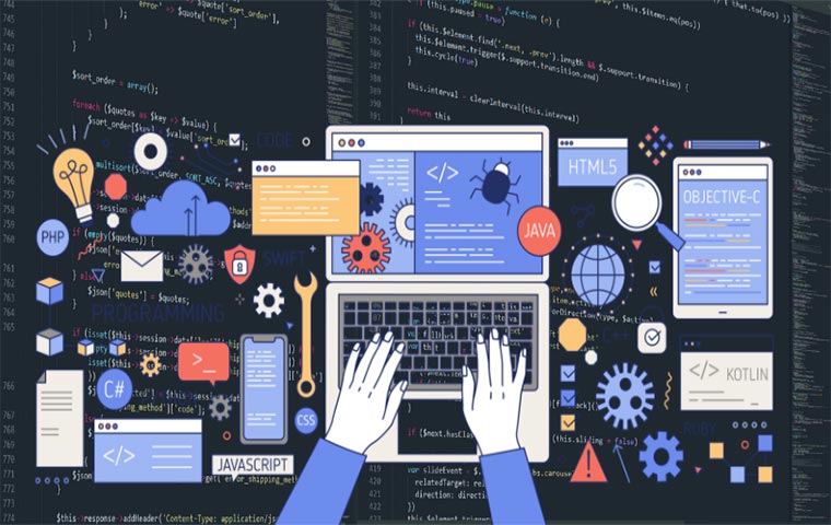 A graphical photo of program coding in crossplatform app development