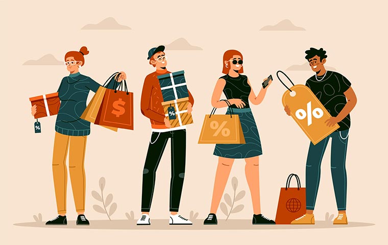 A graphical photo of some people have bought something