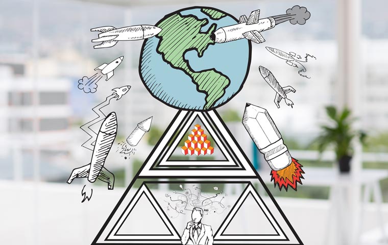 a graphical photo of the earth with graphic icons about the woocommerce mobile app