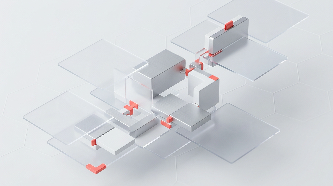 Abstract illustration of modular software components integrating seamlessly in an enterprise RPA implementation workflow