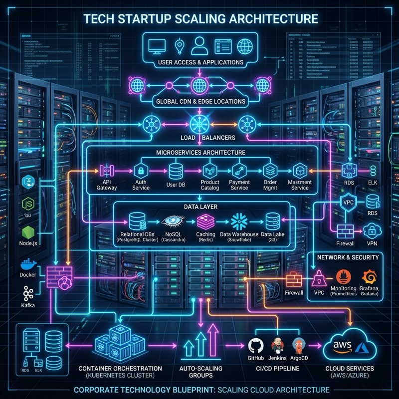 Tech startup ecosystem scaling architecture and cloud infrastructure